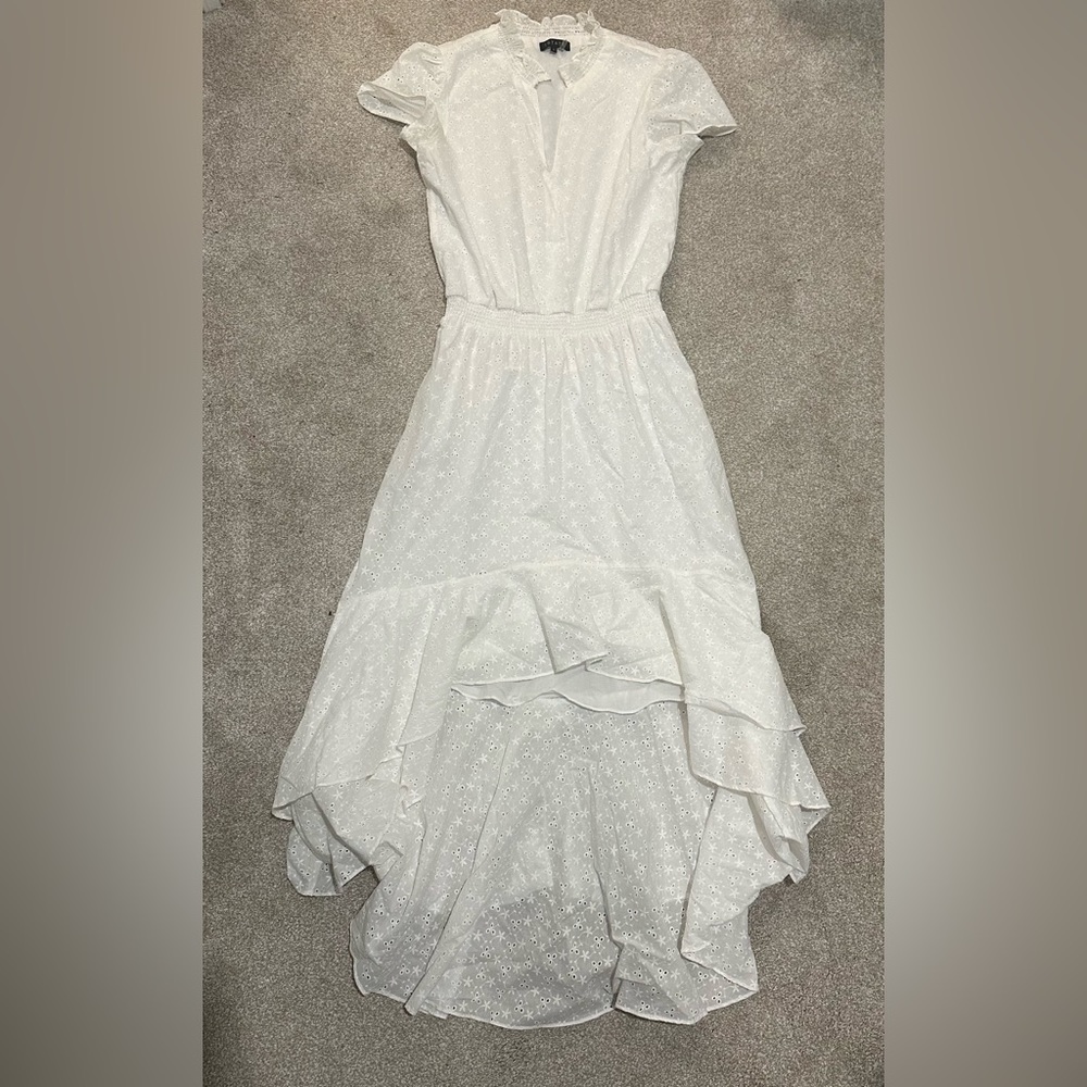 Nordstroms white long back midi in front dress.